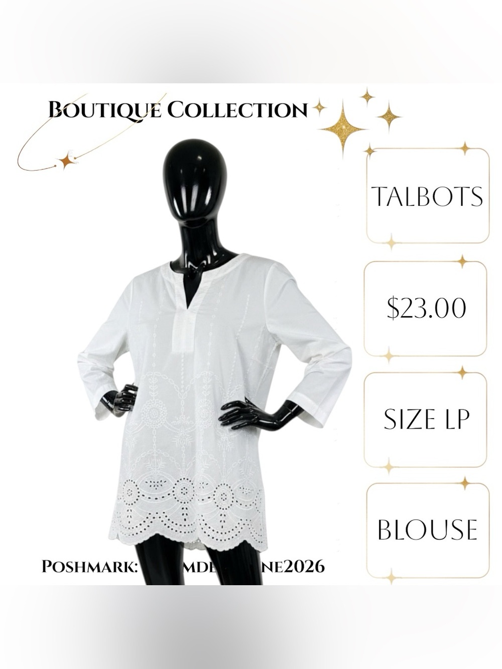 Talbots White Eyelet Cotton Tunic Blouse